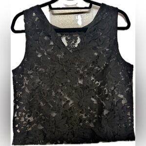 Banana Republic Black Lace Tank Top Sleeveless Floral Sheer Shell Small S